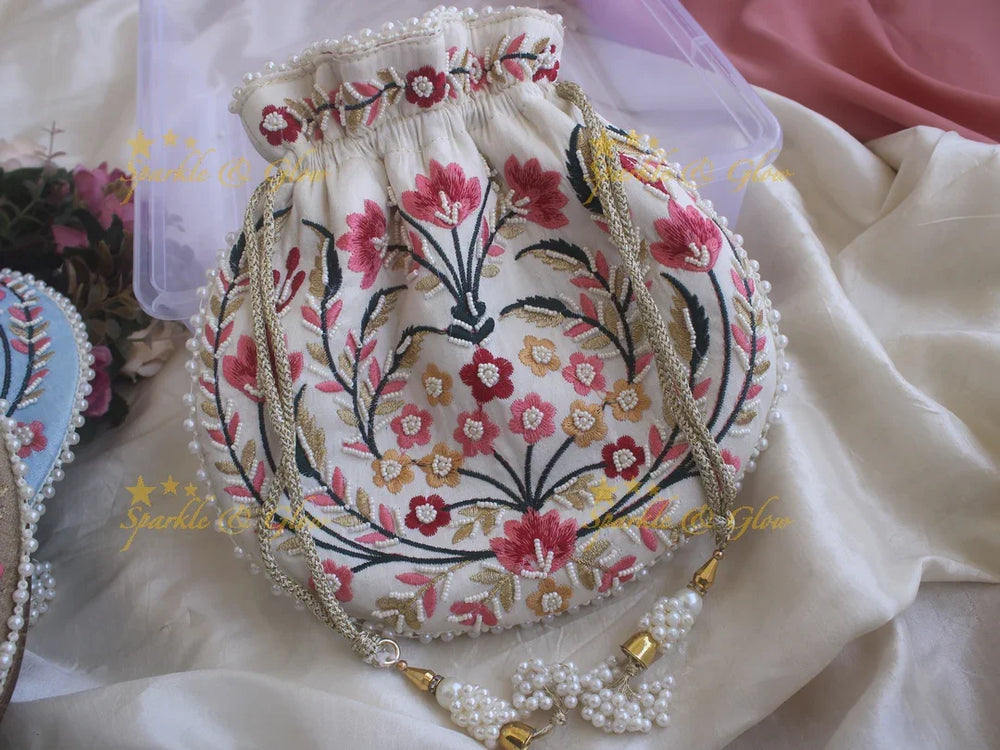 Embroidered 8.5*8 inch potli bags with pearls - Sparkle and Glow