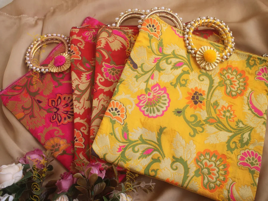 Brocade 8.5*8 inch rectangle bags round handle - Sparkle and Glow