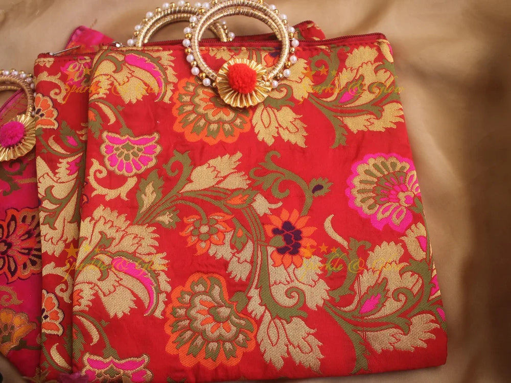 Brocade 8.5*8 inch rectangle bags round handle - Sparkle and Glow