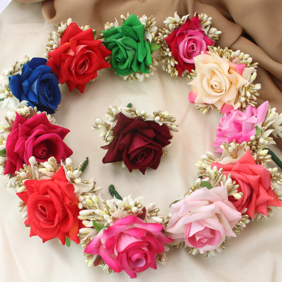 Multicolor Artificial Rose Flower Bobby Pin Set of 12 - Sparkle and Glow