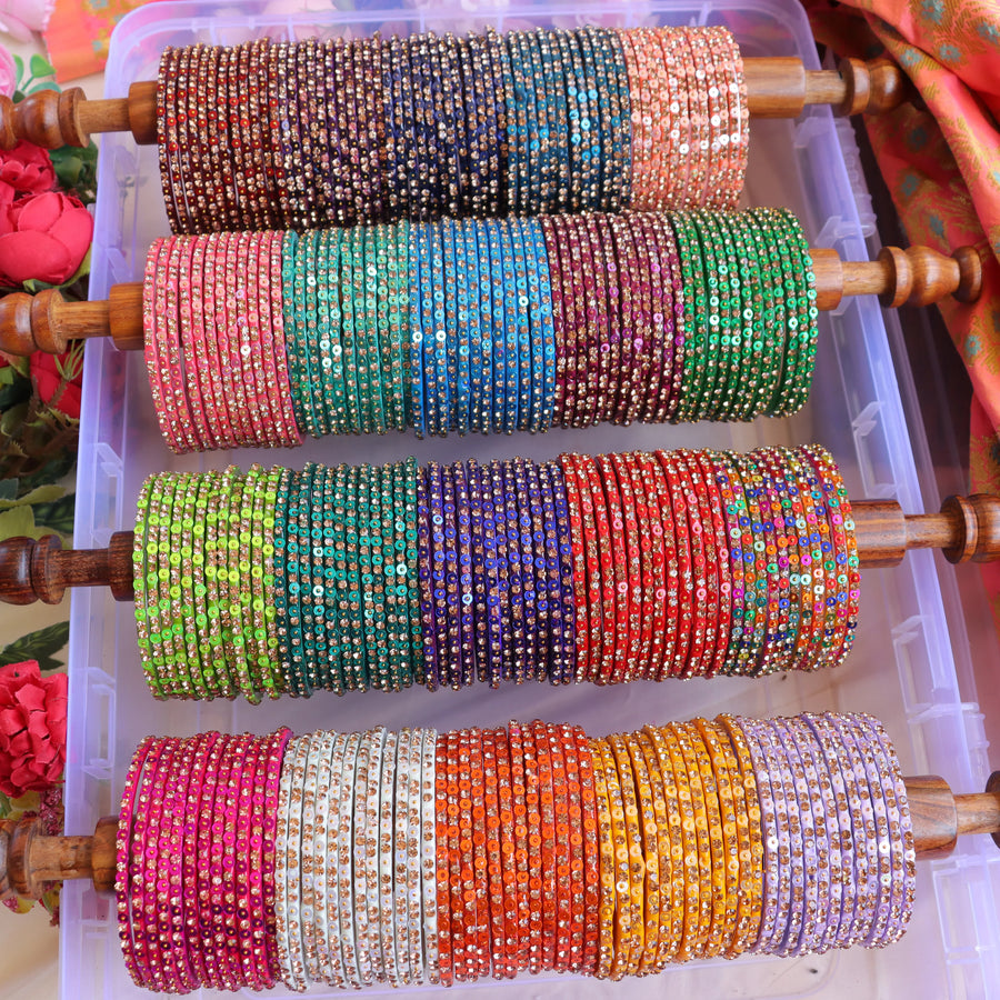 Stunning glitter and Stone Work Glass Bangles Set - Sparkle and Glow