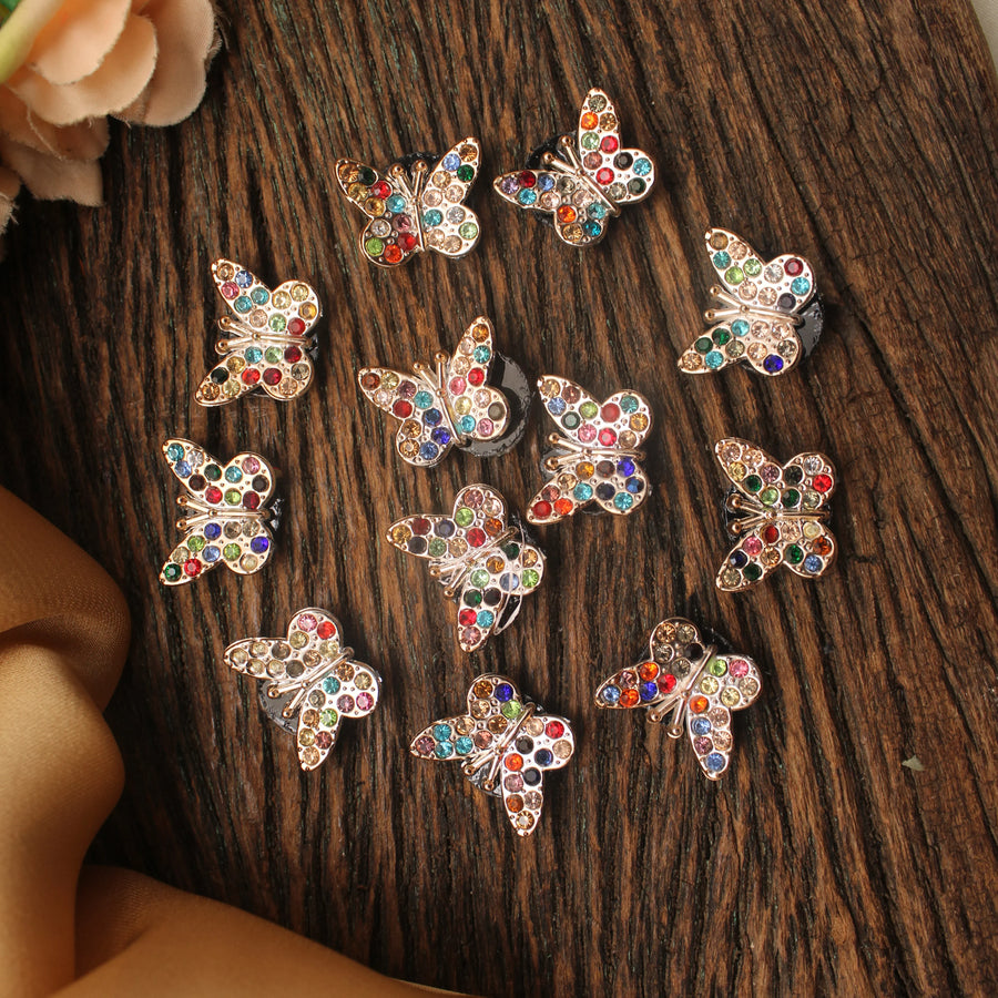 Multicolor Rhinestone Butterfly Embellishments – Set of 12 - Sparkle and Glow